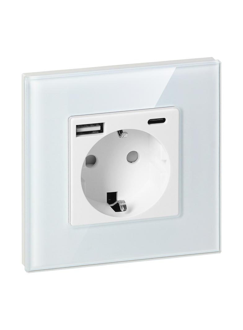 Gniazdo pojedyncze 2P+Z, Schuko, USB-A + USB-C, wyjście 5VDC max. 3A, biały OR-AE-13308(GS)/W ORNO