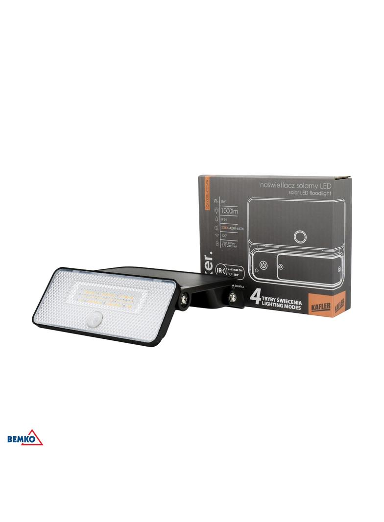 NAŚWIETLACZ LAMPA SOLARNA LED 3 barwy świecenia SOKER 8W 1000lm 3000K/4000K/6500K IP54 CZARNY Czujni
