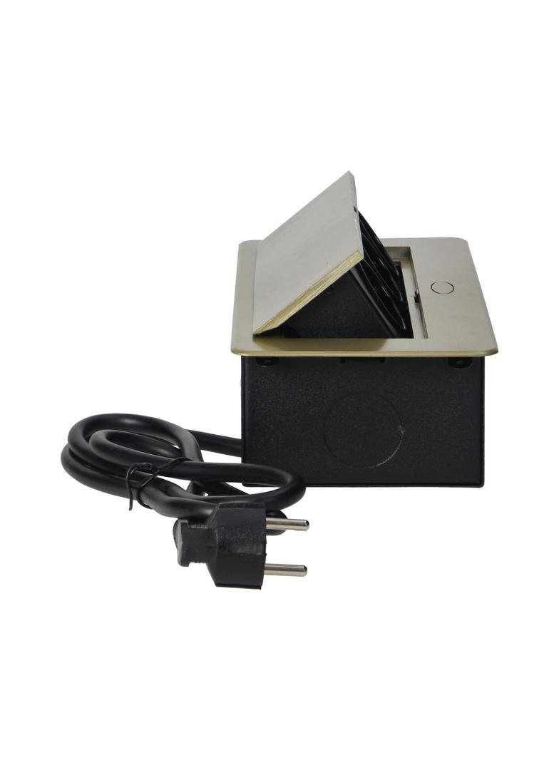 Gniazdo meblowe wpuszczane w blat z płaskim frezowanym rantem i przewodem 1,5m 3x2P+Z (Schuko) mos O