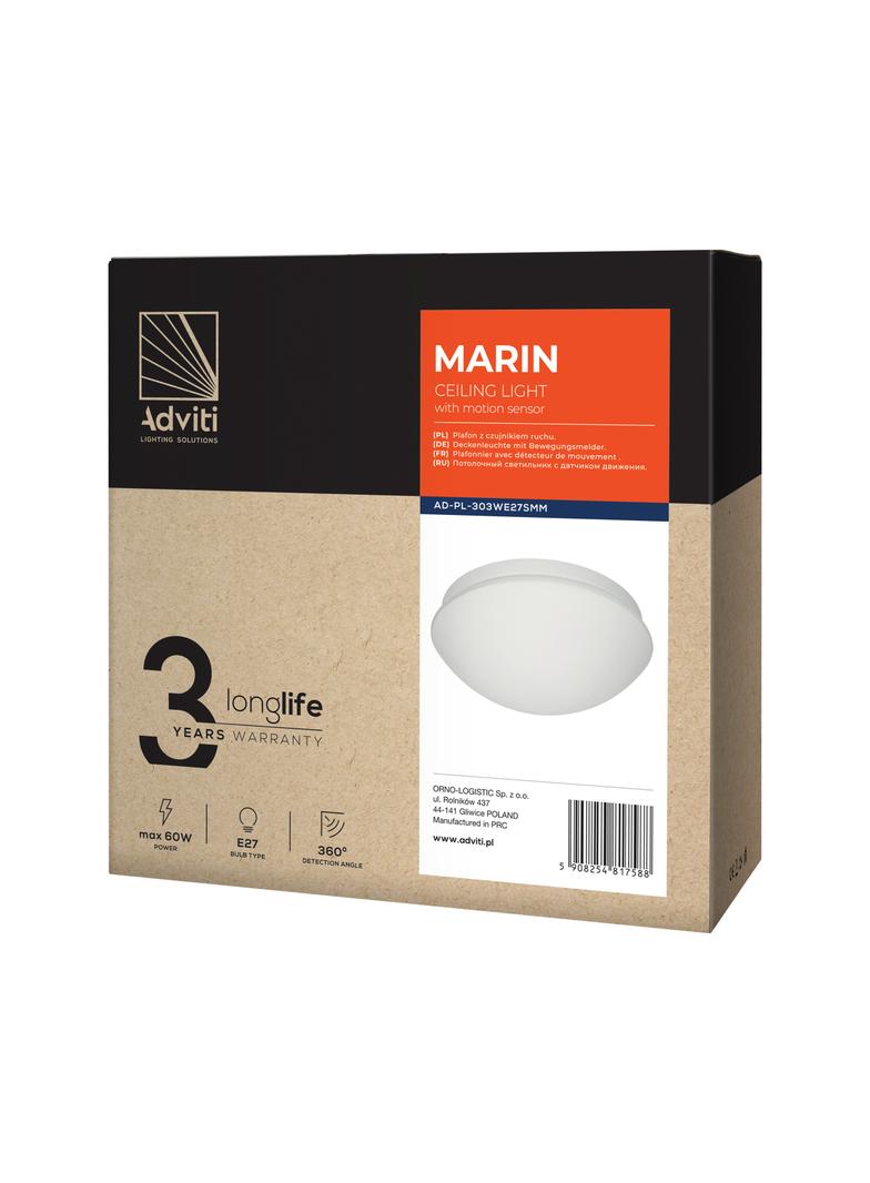 MARIN, plafon oświetleniowy z mikrofalowym czujnikiem ruchu, 60W, E27, IP20, szkło matowe AD-PL-303WE27SMM ORNO