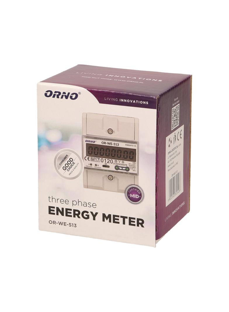 3-fazowy licznik energii elektrycznej 80A MID 3 moduły DIN TH-35mm OR-WE-513 ORNO