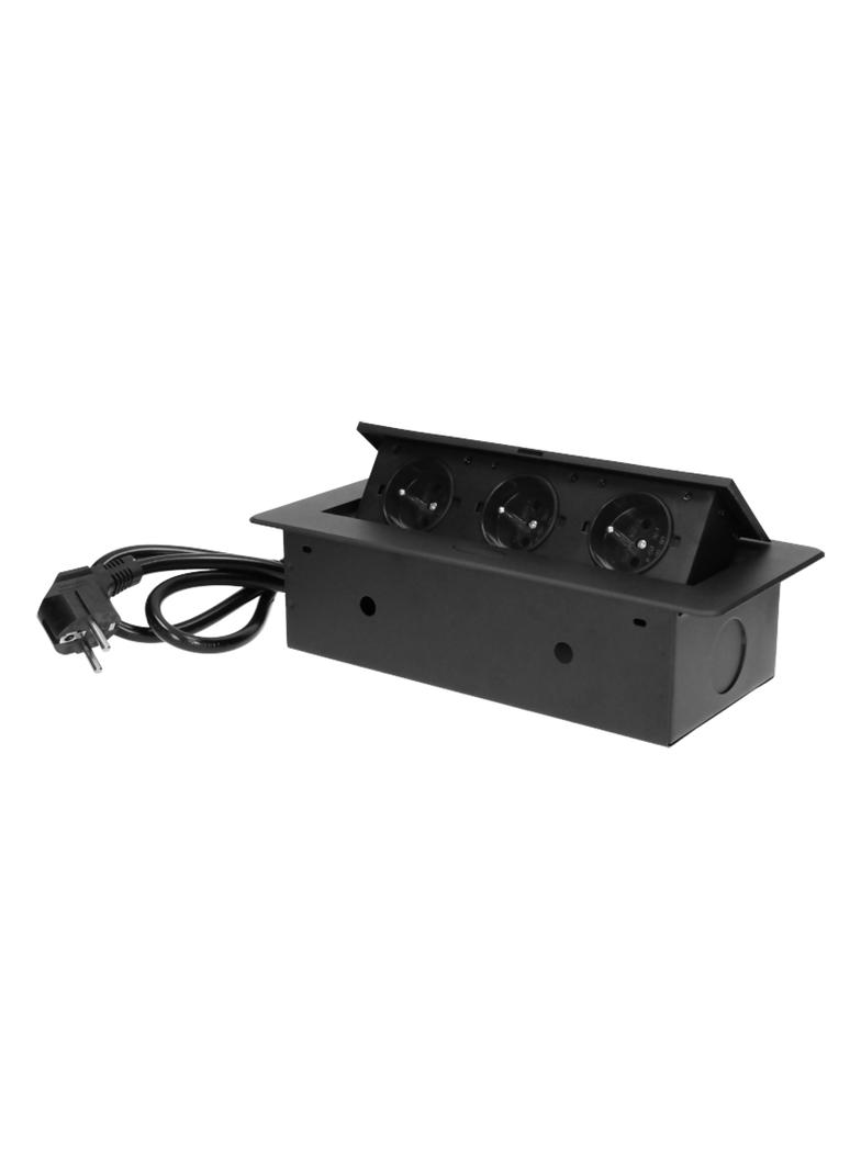 Gniazdo meblowe wpuszczane w blat z płaskim frezowanym rantem i przewodem 3m 3x2P+Z czarne OR-AE-133