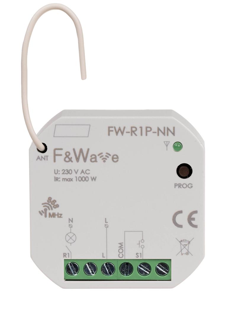 Radiowy pojedyńczy przekaźnik wielofunkcyjny do instalacji bez przewodu neutralnego FW-R1P-NN F&F
