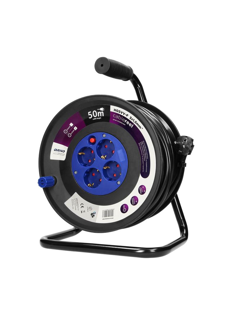 Przedłużacz bębnowy 4 gniazda (Schuko) kabel PVC H05VV-F 3x1.5mm2 długość - 50m Termik Prz OR-AE-131