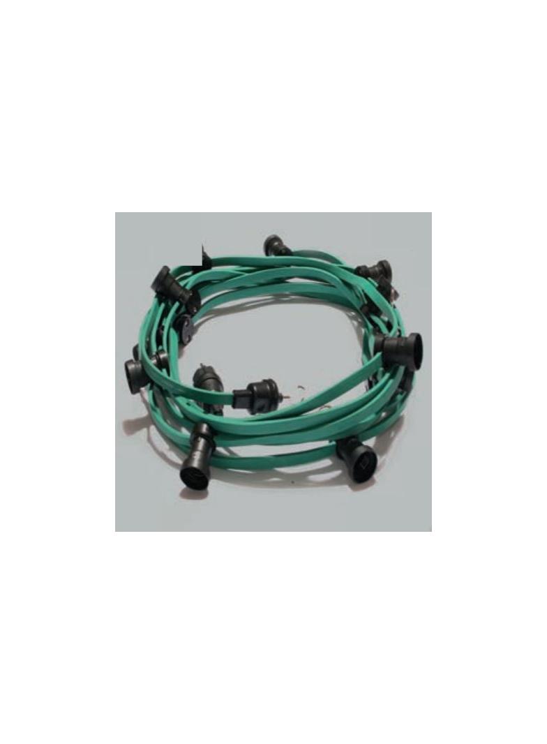 - ŁAŃCUCH ŚWIETLNY 10/16A 250V 600W 10M 15 OPRAW E-27+ USZCZELKI Z HACZYKIEM Bez żarówek LS01 PCE