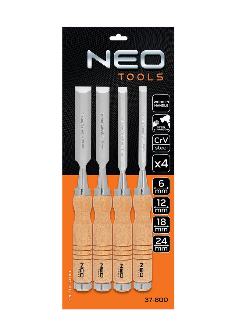 Dłuta 6, 12, 18, 24 mm, zestaw 4 szt. Uchwyt drewniany