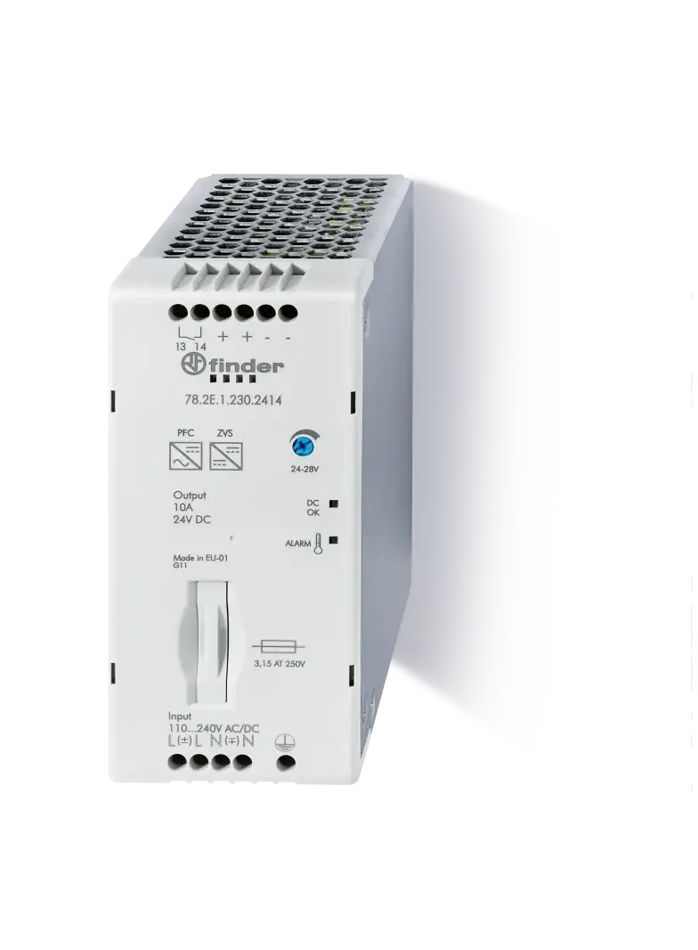 Zasilacz impulsowy 24V DC, 240W, bezpiecznik + regulator + zestyk alarmu wstępnego