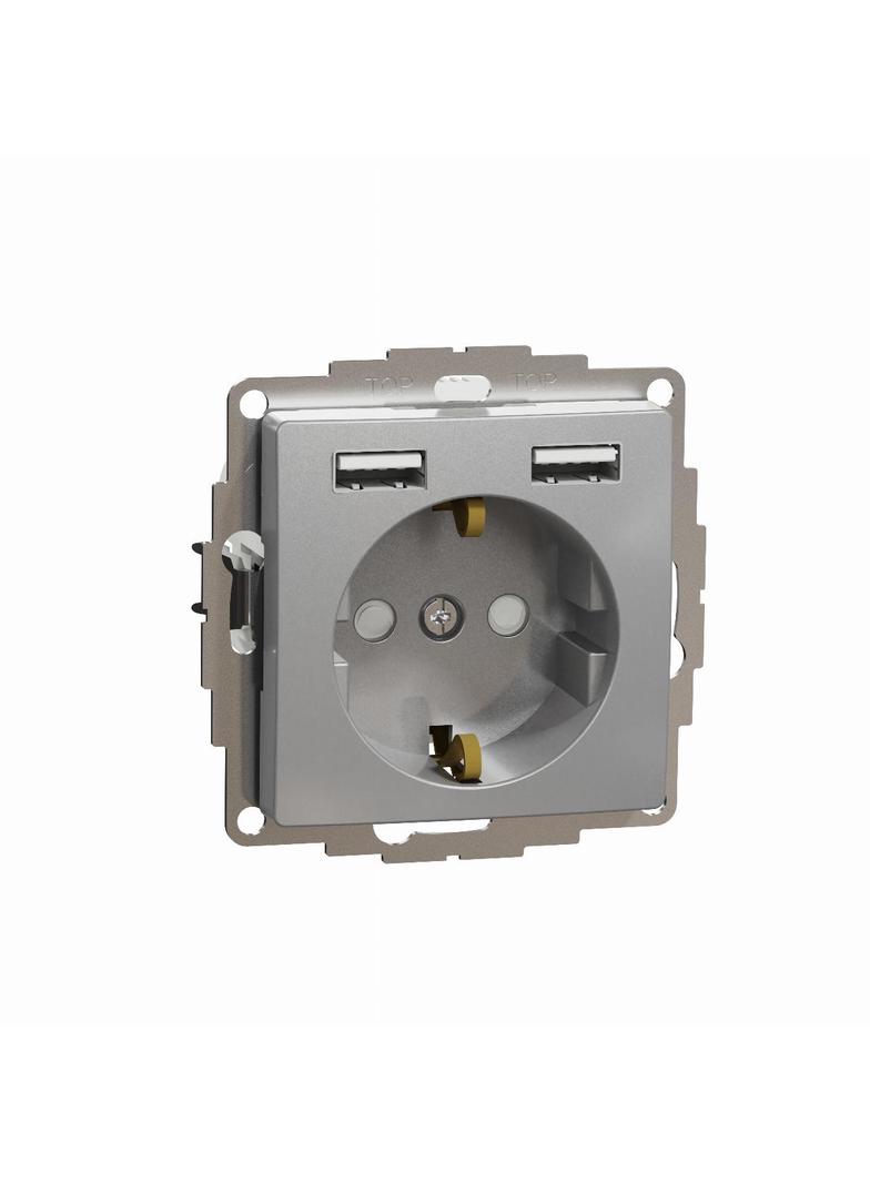 Sedna Design & Elements Gniazdo Schuko+podwójne ładowarka USB Typ A 2,4A srebrne aluminium  SDD113052 Schneider