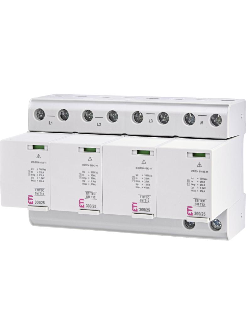 Ogranicznik przepięć T1+T2 (B+C) - bez prądu upływu TEC SM T12 300/25 4+0 002440572 ETI