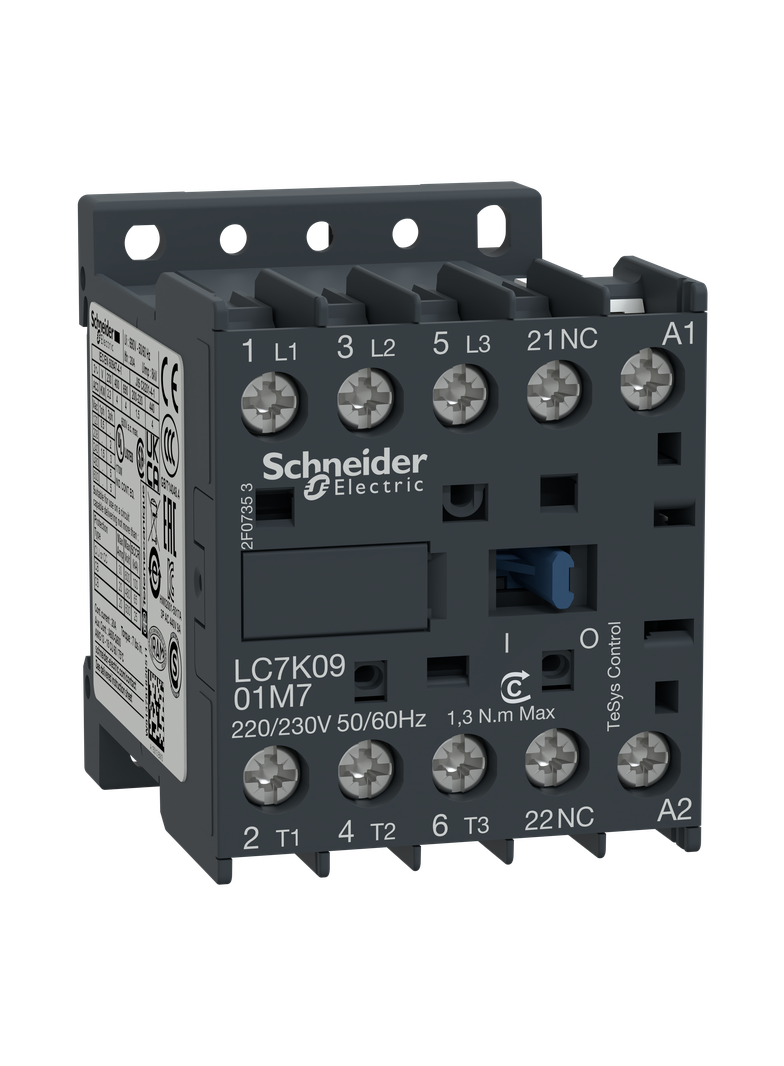 Stycznik mocy, TeSys K, AC3, 9A, 3P, 1NC, cewka 220/230VAC, zaciski skrzynkowe LC7K0901M7