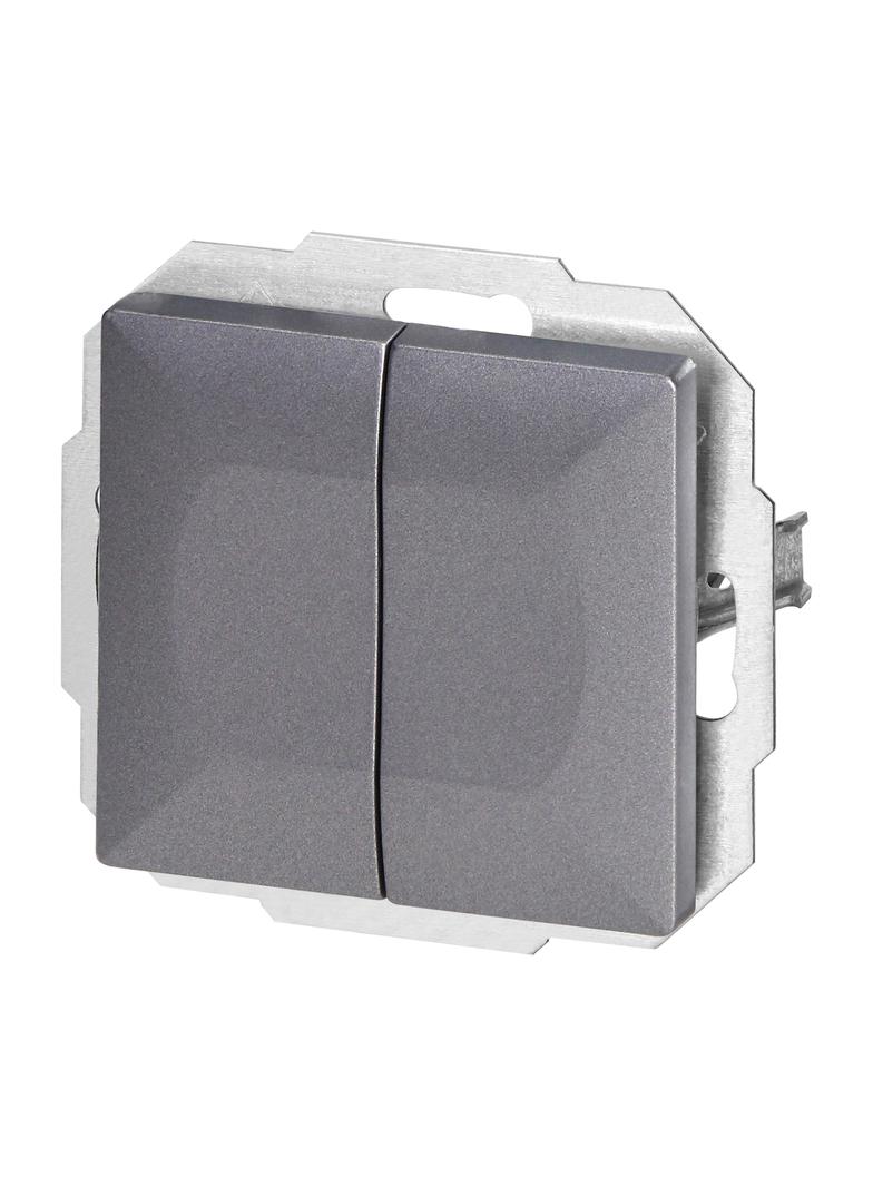 Łącznik podtynkowy schodowy podwójny Pearl, 10A, 250V, WP-2/5P, antracyt