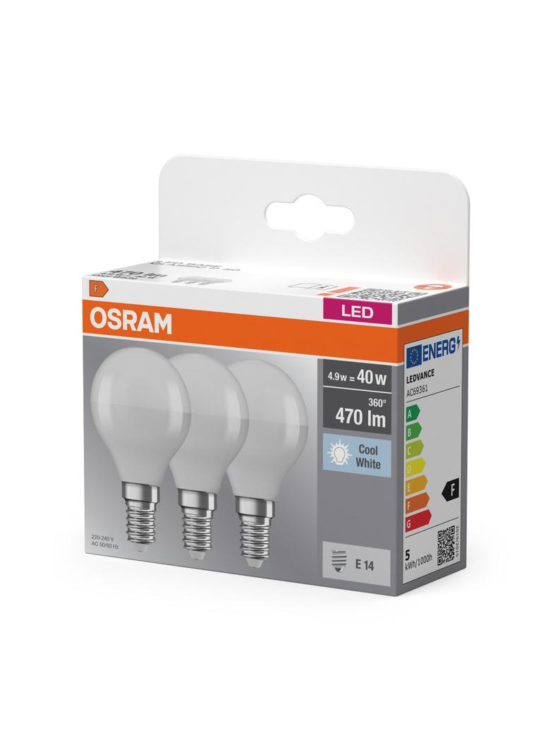 Żarówka LED x3 P45 Kulka E14 4.9W = 40W 470lm 4000K Neutralna 150° BASE Osram
