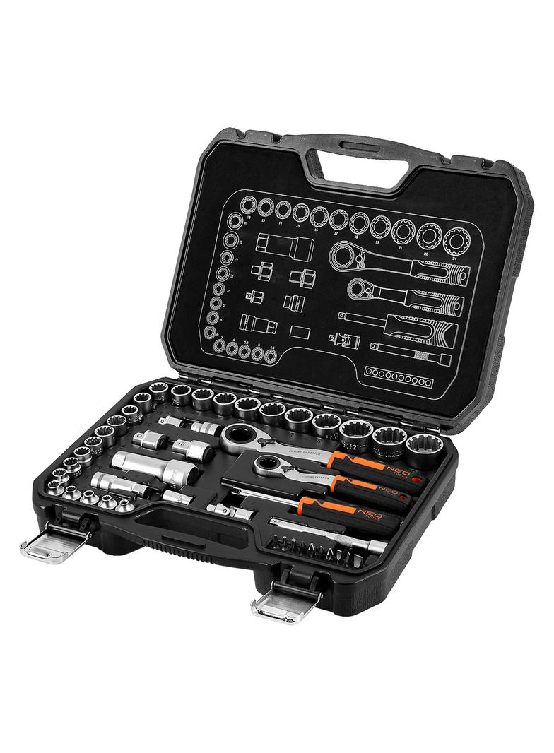 Zestaw nasadek przelotowych 1/4" + 3/8", 46 szt.