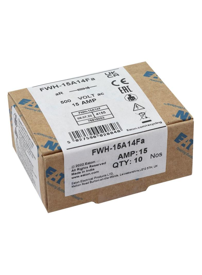 15A 500V AC UL 14x51mm FERRULE FUSE Wkładka szybka 15A AC 500V 14x51 mm aR UL FWH-15A14F EATON