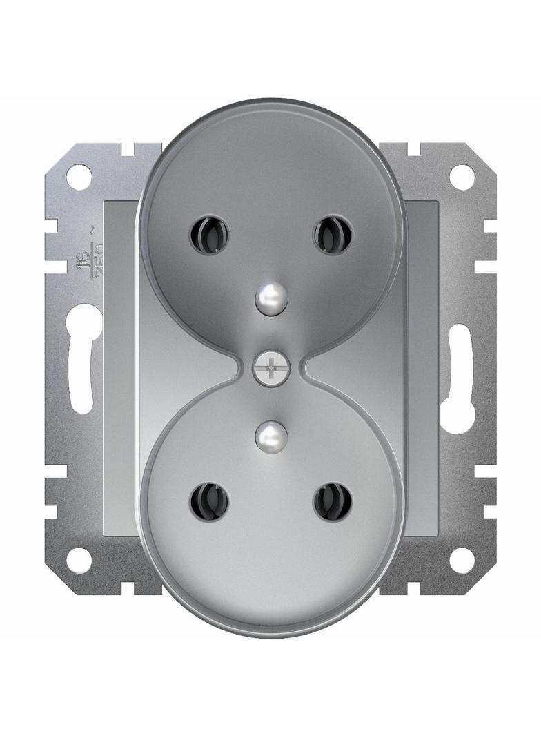 Asfora, gniazdo 2x2P+PE do systemu ramkowego, aluminium