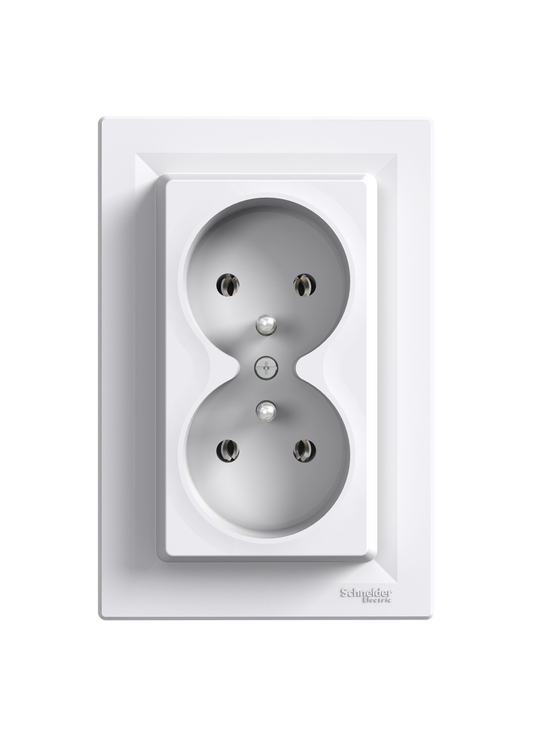 Asfora, gniazdo podwójne 2P+PE, białe