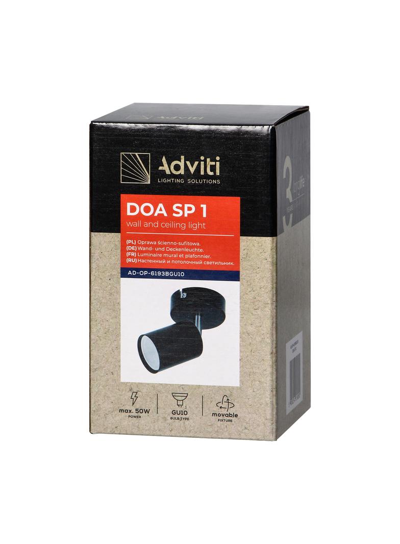 DOA SP 1O, oprawa ścienno-sufitowa, GU10 max. 50W, IP20, czarna AD-OP-6193BGU10 ORNO