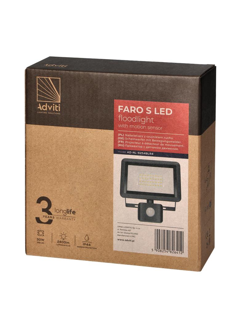 FARO S LED 30W naświetlacz z PIR, 2400lm, IP44, 4000K, aluminium + szkło AD-NL-6254BLR4 ORNO