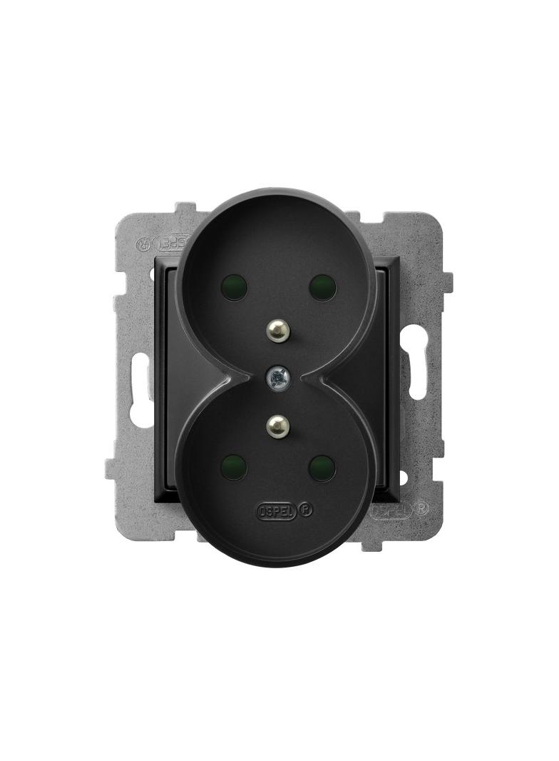ARIA Gniazdo podwójne z uziemieniem z przesłonami torów prądowych, moduł bez ramki - kolor czarny me