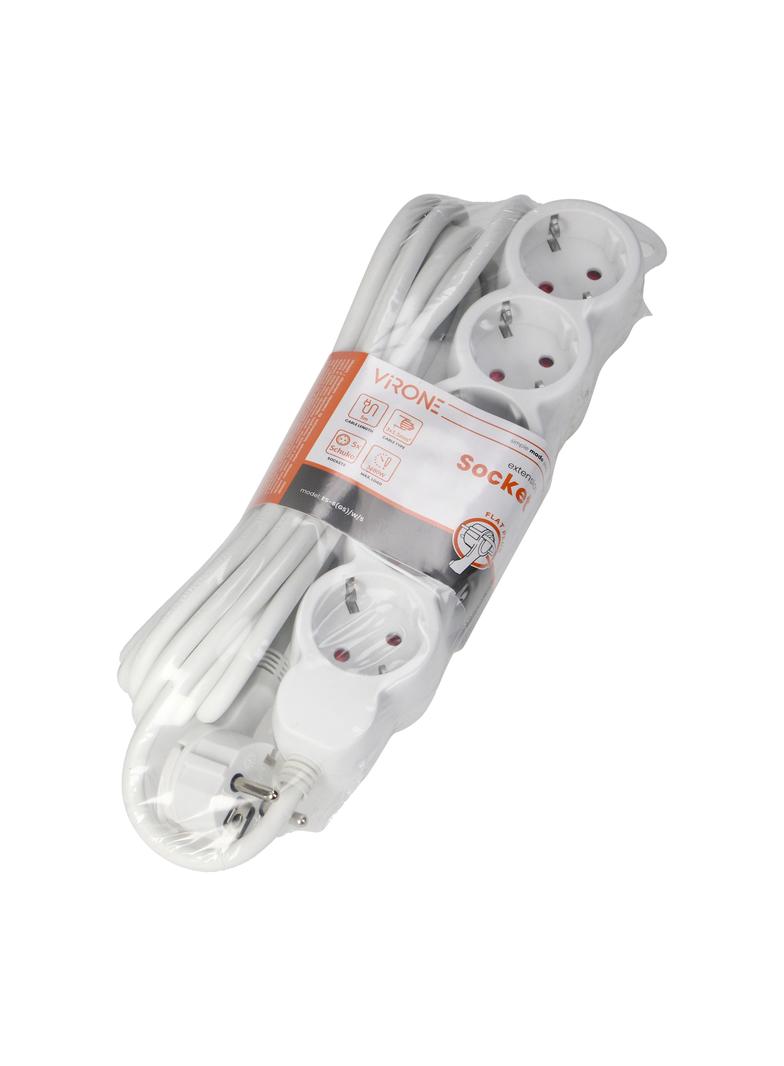 Przedłużacz 5-krotny 2P+Z (Schuko), 5m H05VV-F 3x1,5mm2, Imax=16A, płaska wtyczka, biały