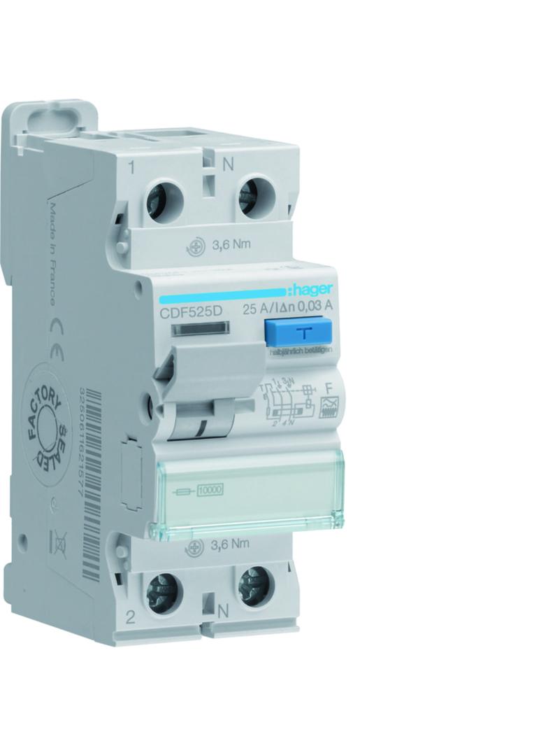 RCCB Wyłącznik różnicowoprądowy 1P+N 25A 30mA 10kA F