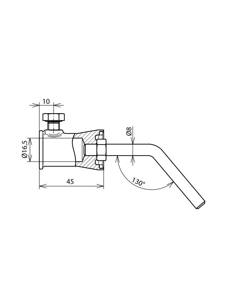 Gniazdo z adapterem fi 16 mm, drut wygięty 130 st., stal nierdzewna NIRO