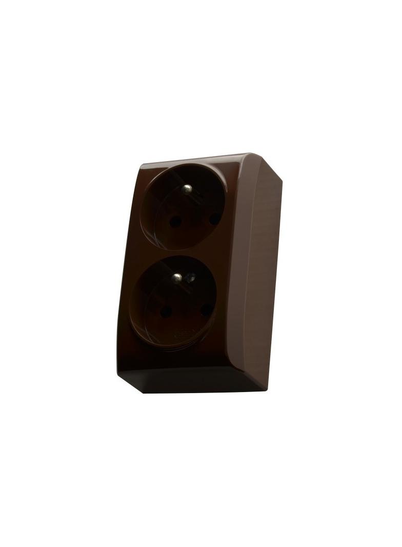 BIS Gniazdo podwójne z uziemieniem z funkcją niezamienności faz - kolor brązowy