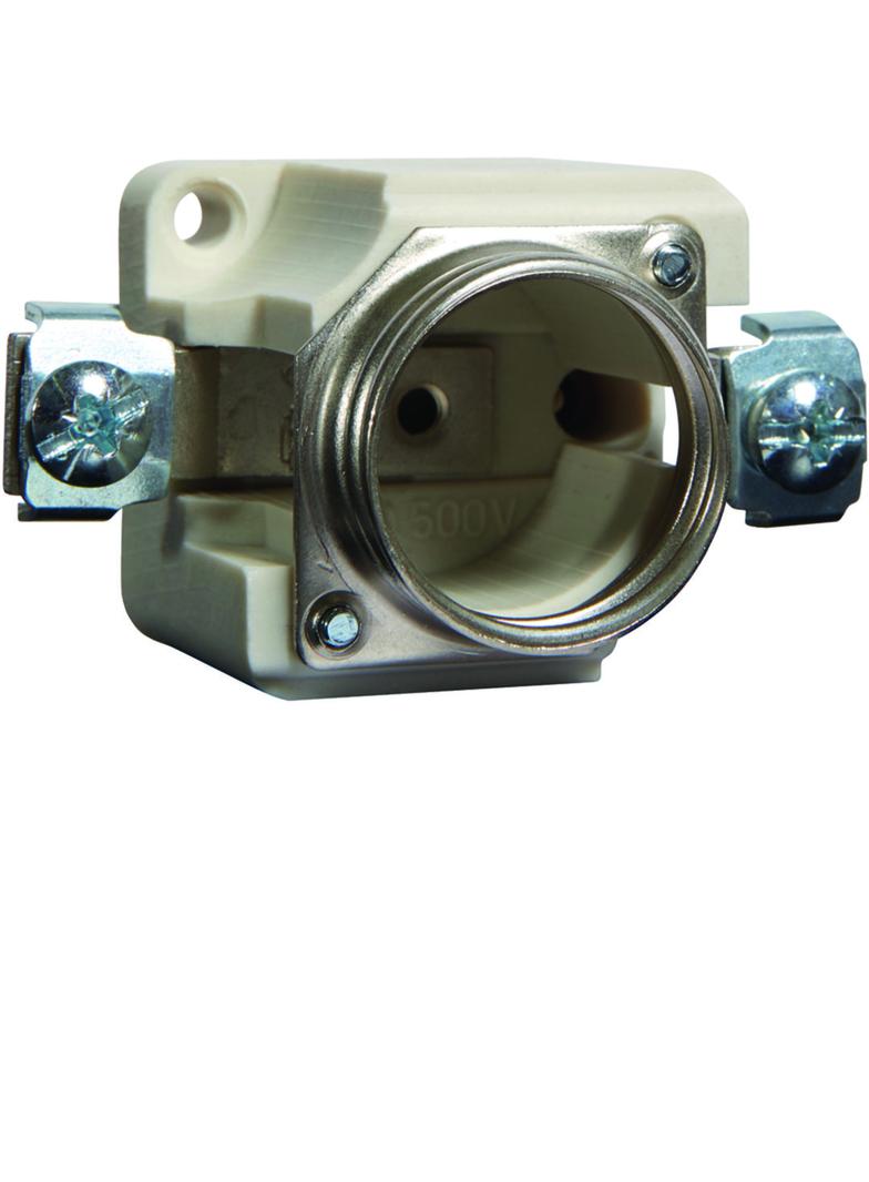 Gniazdo bezp. ceram. DII E27 1P 25A 500V TS35 zac.pałąk. 10mm2 LE27K-SS HAGER
