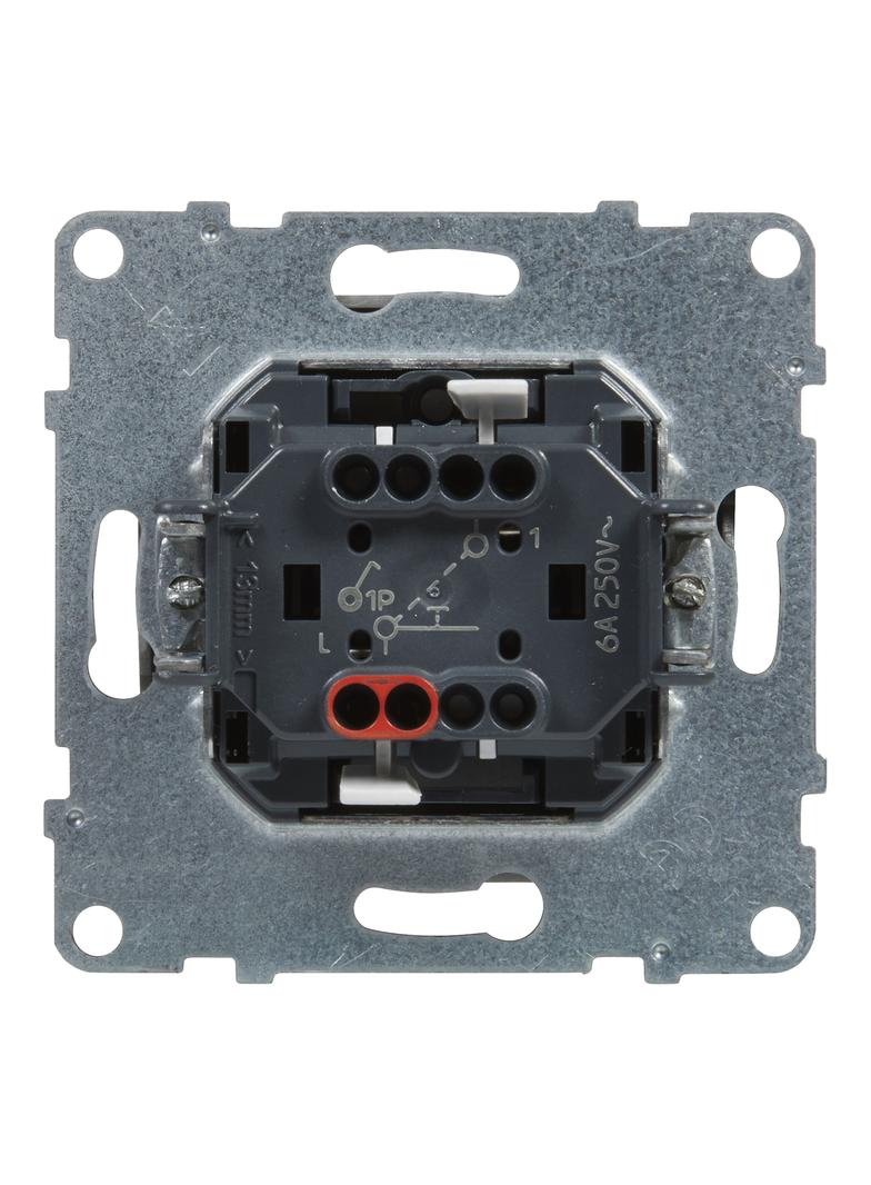 SUNO - Przycisk pojedynczy z symbolem dzwonka - 6 A - 250 V~ - zaciski automatyczne, Aluminium, Legr