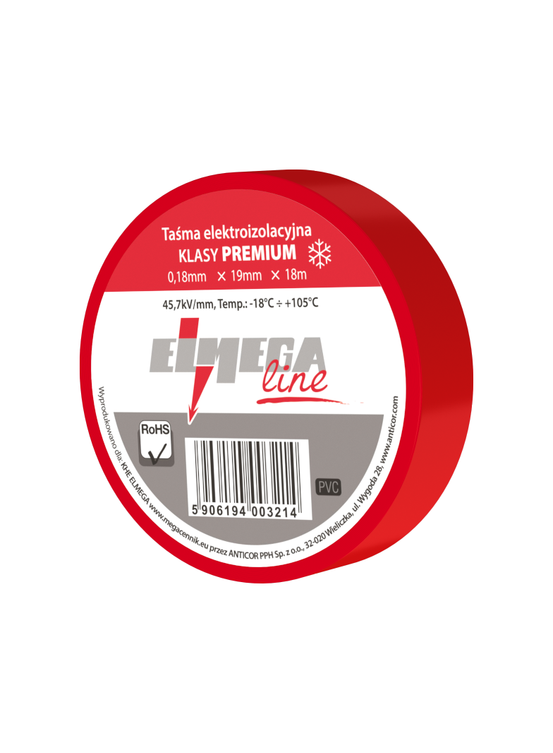 ELECTRIX 200 PREMIUM taśma elektroizolacyjna PCV 0,18 mm x 19 mm x 18 m czerwony