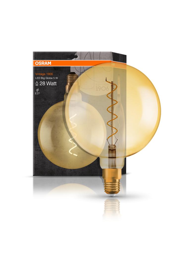 Żarówka LED Vintage 1906 LED CL GLOBE200 FIL GOLD 28 non-dim 5W/820 E27 4058075092013 LEDVANCE