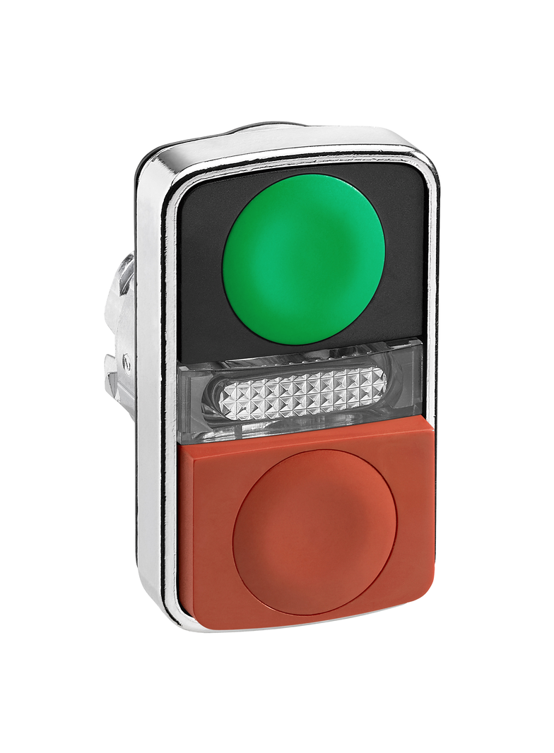 Harmony XB4 Przycisk dwuklawiszowego płaski/wystający zielony/czerwony LED metalowy ZB4BW7L3740 Schneider