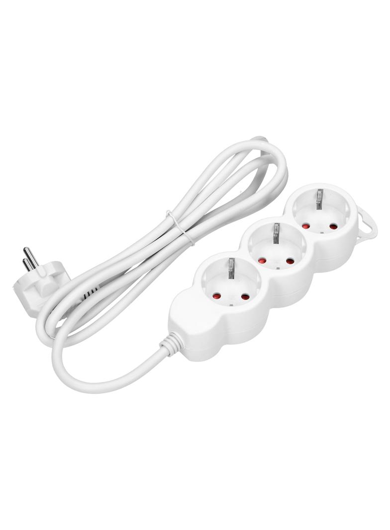 Przedłużacz 3-krotny 2P+Z (Schuko), 1,5m H05VV-F 3x1,5mm2 , Imax=16A, płaska wtyczka, biały