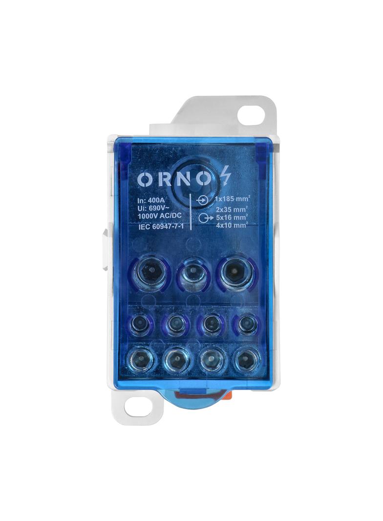 Blok rozdzielczy 400A, zacisk wejściowy 1x185mm2, zaciski wyjściowe 4x10 i 5x16 i 2x35mm2, wygodne m