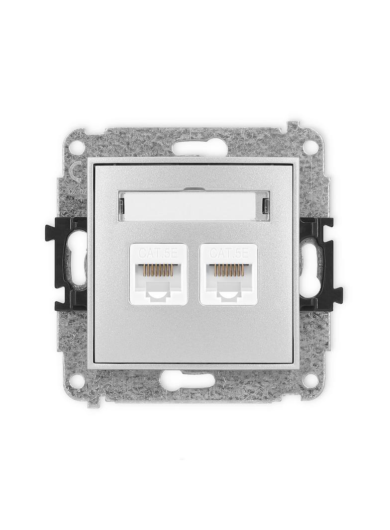ICON Mechanizm gniazda komputerowego podwójnego 2xRJ45, kat. 5e, 8-stykowy srebrny metalik