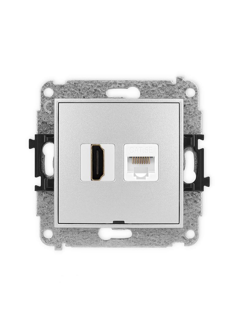 ICON Gniazdo pojedyncze HDMI 2.0, 4K + gniazda komp. poj. 1xRJ45, kat. 5e, 8-stykowy, bez pola opisowego srebrny metalik 7IGHKBO 7IGHKBO-45e KARLIK