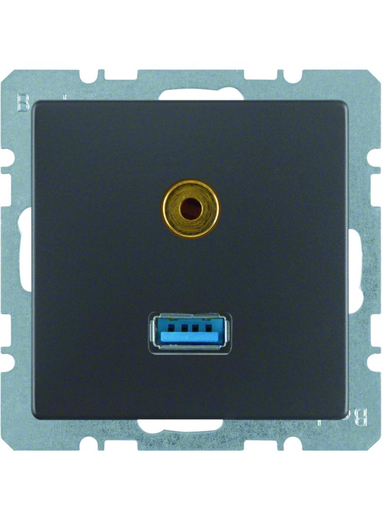 BERKER Q.x Gniazdo USB/3.5mm audio antracyt aksamit lakierowana 3315396086 HAGER