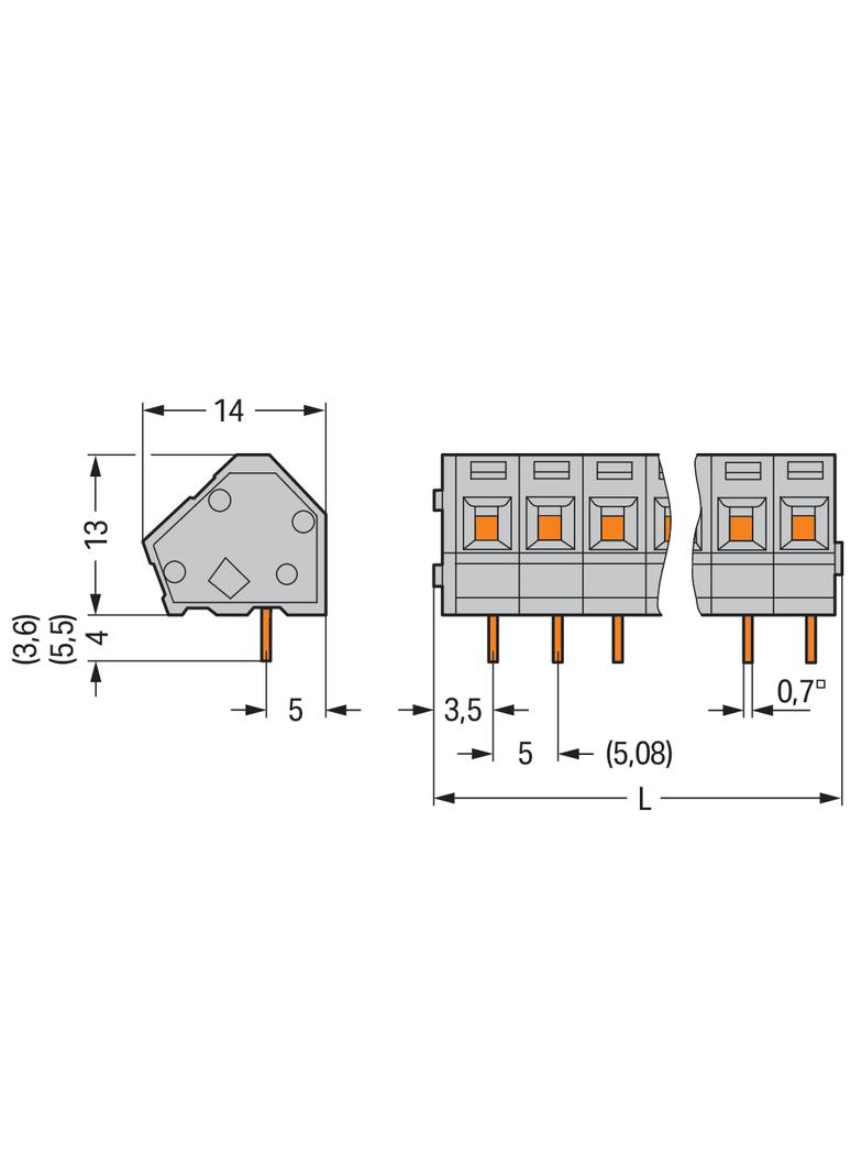 listwa zaciskowa do pł. drukowanych 24-bieg. szara raster 5/5,08 mm