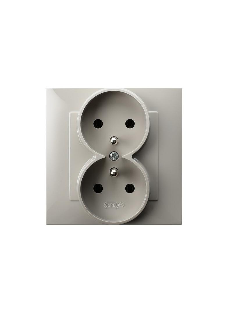 SZAFIR Gniazdo podwójne z uziemieniem kompletne z ramką - kolor kaszmirowy beż