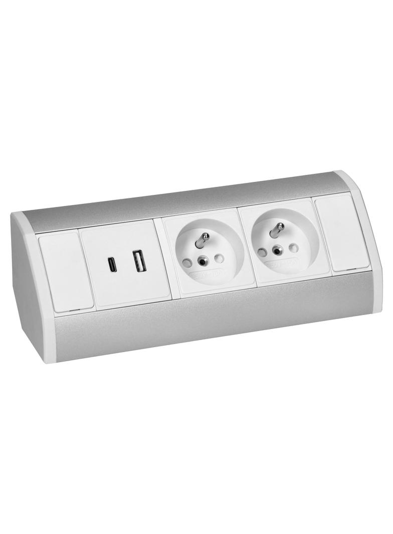 Gniazdo meblowe narożne 2xUSB kuchnia biało-srebrne OR-GM-9039/W-G VIRONE