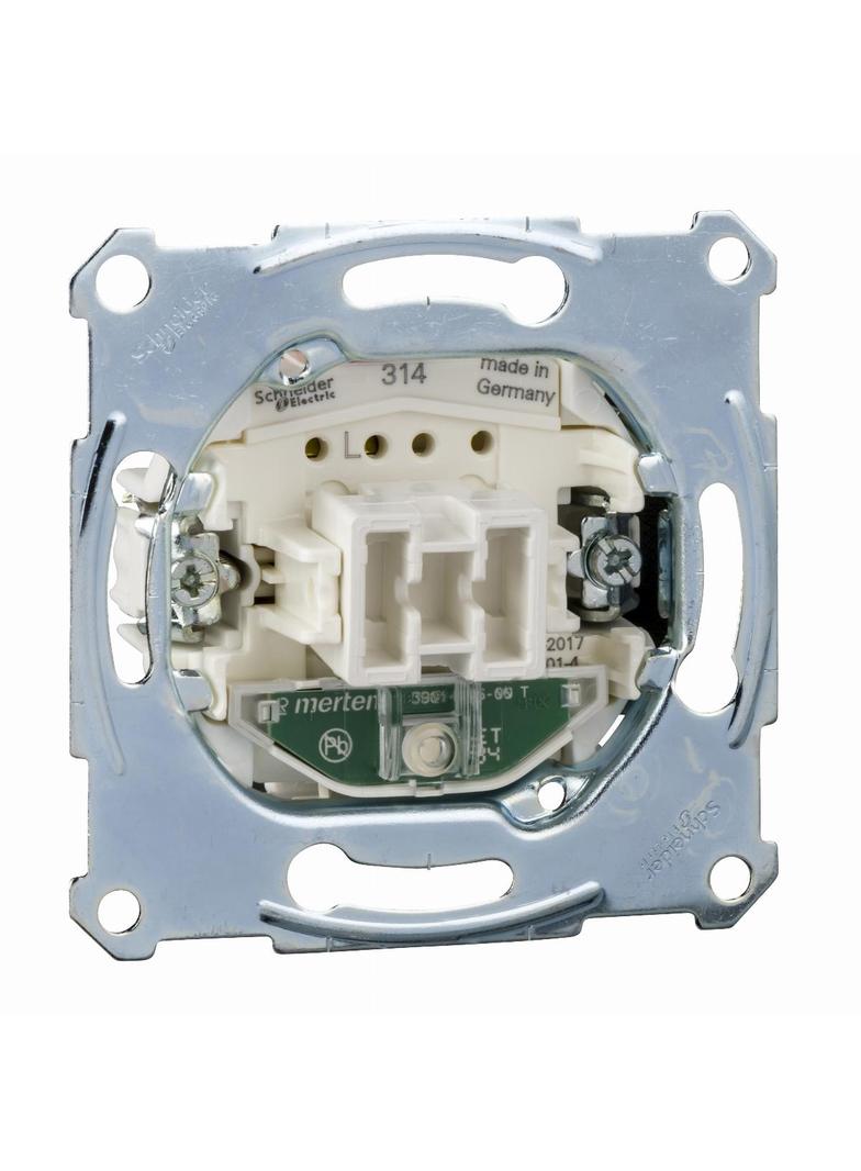 Merten, mechanizm łącznika schodowego z podświetleniem, zacisk bezśrubowy, 250V AC 10A