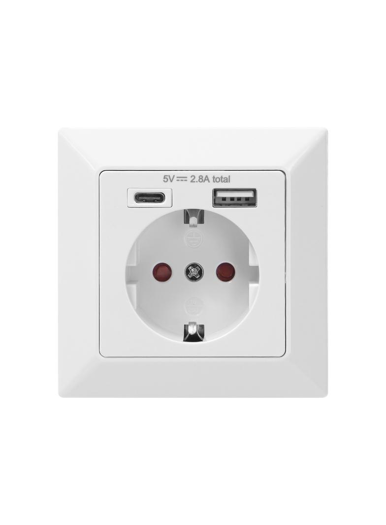 Gniazdo pojedyncze (Schuko) USB-A + USB-C ,Wyjście 5VDC Max 2,8A OR-AE-13232(GS) ORNO
