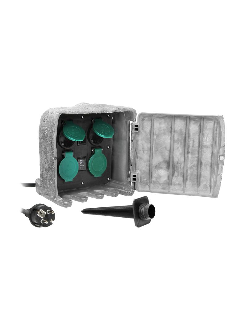 Gniazdo ogrodowe KAMIEŃ 4x2P+Z (schuko) kabel gumowy H07RN-F 3x1,5mm2 3m 2 tryby pracy: automaty OR-