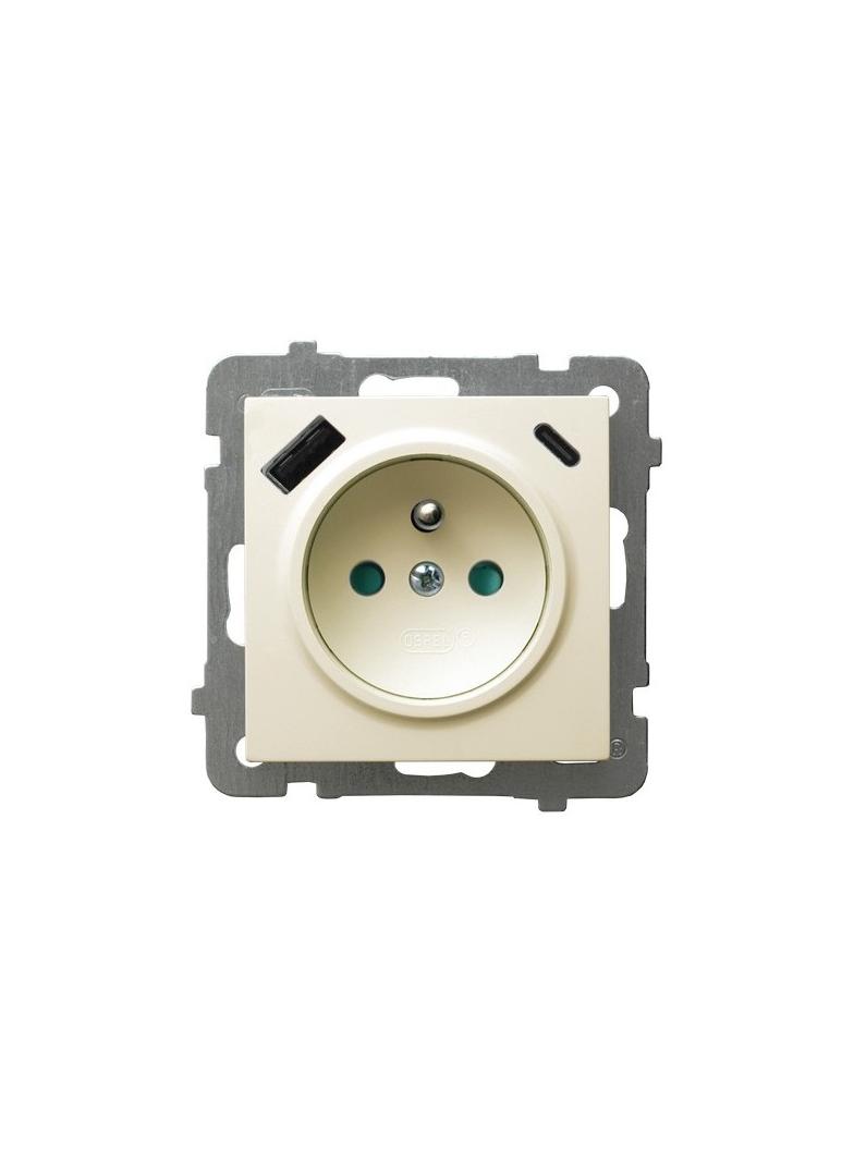 Gniazdo pojedyncze z uziemieniem z ładowarką A+C AS ECRU