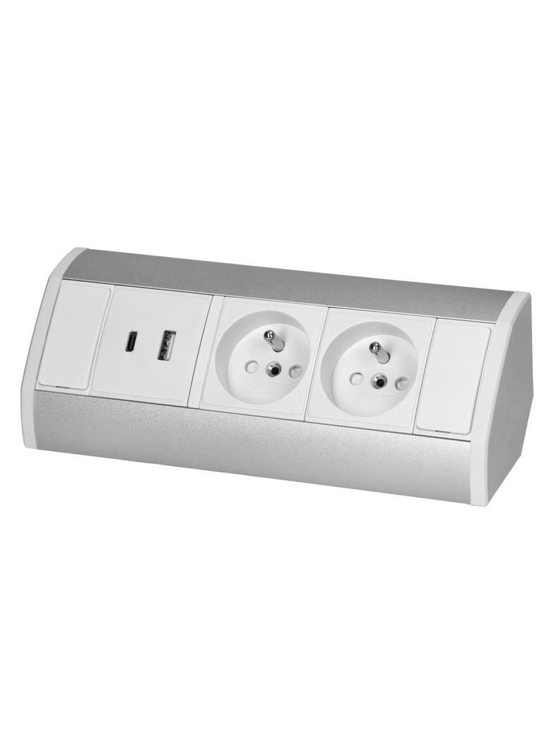 Gniazdo meblowe narożne 2xUSB kuchnia biało-srebrne OR-GM-9039/W-G VIRONE
