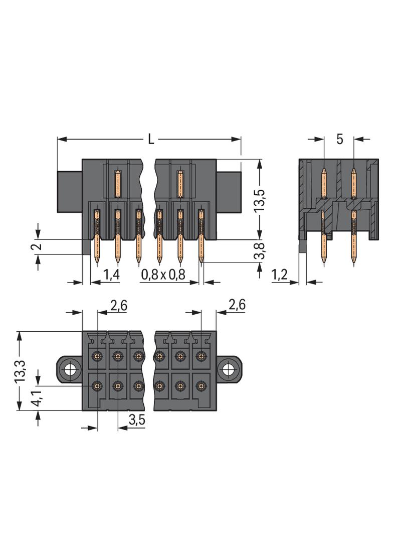 wtyk THT, 2-rzędowy