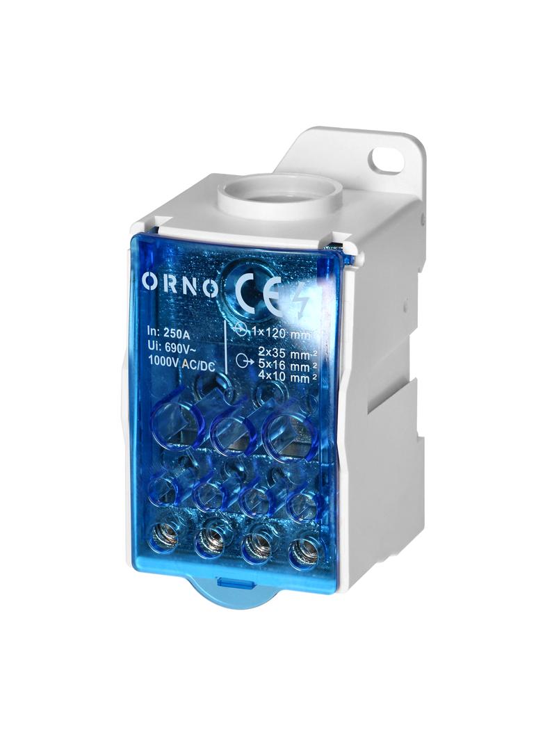 Blok rozdzielczy 250A, zacisk wejściowy 1x120mm2, zaciski wyjściowe 4x10 i 5x16 i 2x25mm2