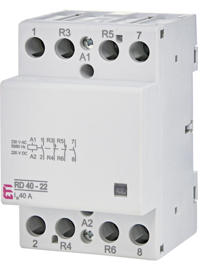RD 40-22-230V AC/DC Stycznik modułowy 40A 2 styki zwierne i 2 rozwierne (3 mod. 4 bieg.)