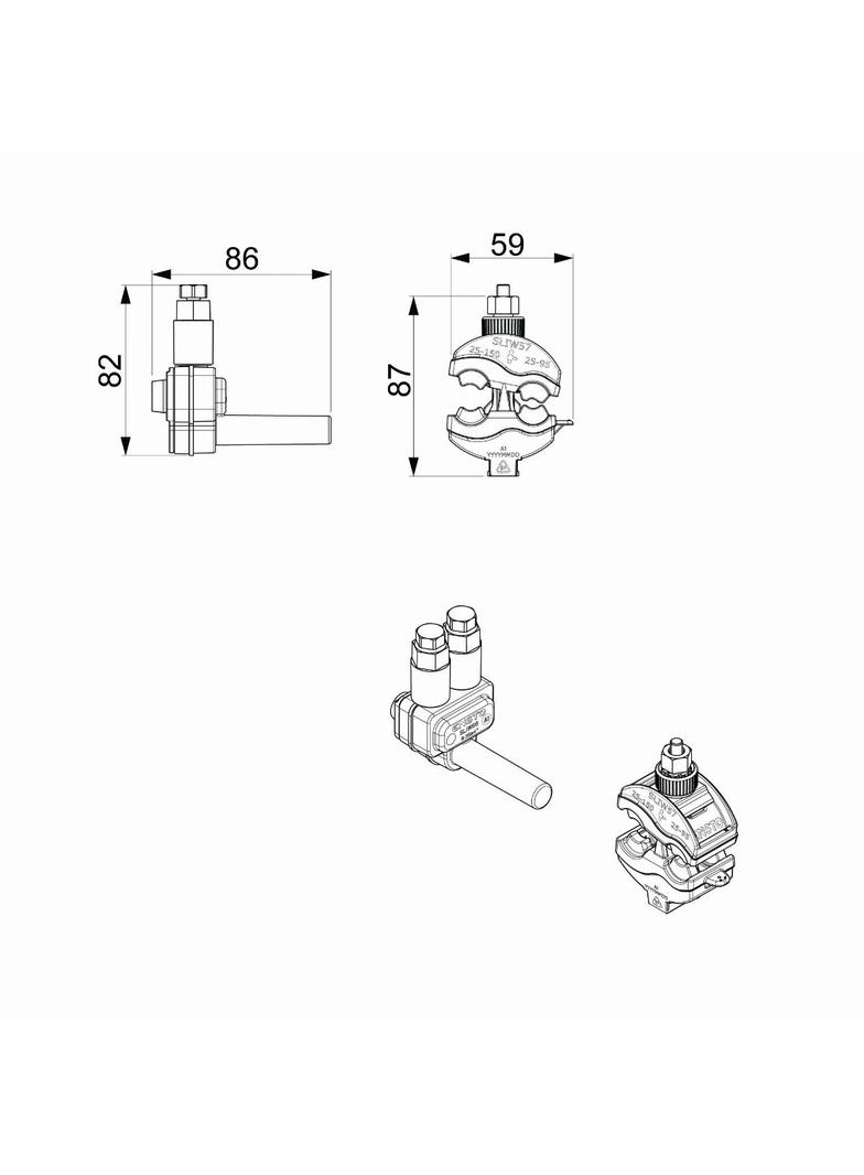 Zacisk odgałęźny przebijający izolację 2x(6-35 mm2) + zacisk SLIW57
