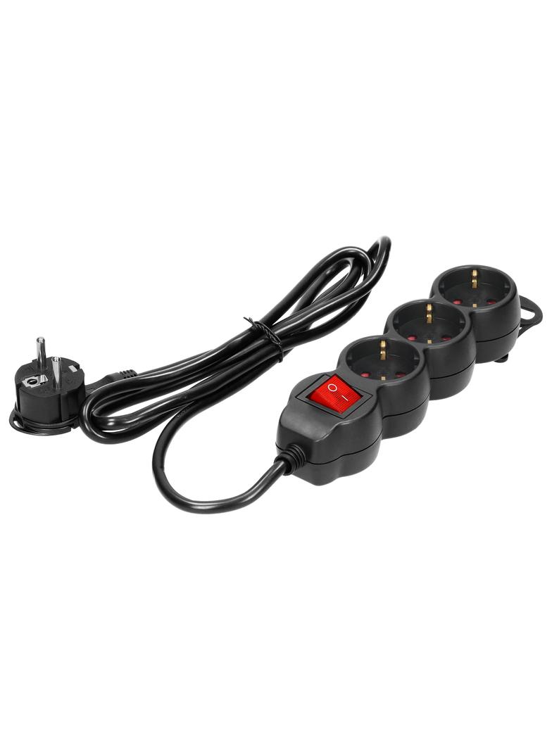 Przedłużacz 3-krotny 2P+Z (Schuko) , z wyłącznikiem, 3m H05VV-F 3x1,5mm2, Imax=16A, płaska wtyczka,